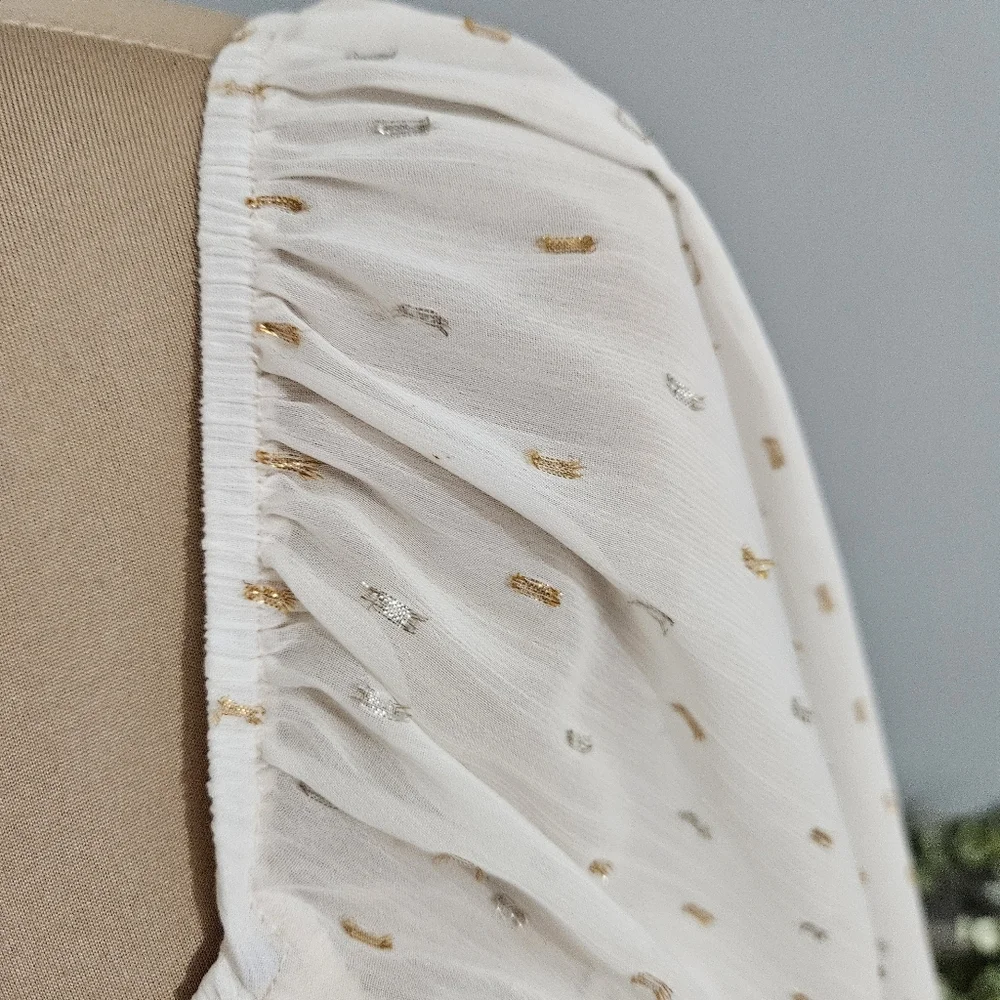 Altar’d State White Smocked Dress Gold Dot Tiered Size M Cottage Fairy Boho - Picture 9 of 14